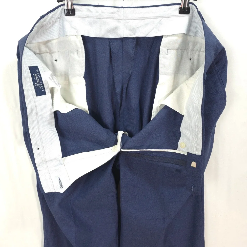 Ralph Lauren Dress Pants Mens 40W x 30L Stretch Check Blue Professional Classic